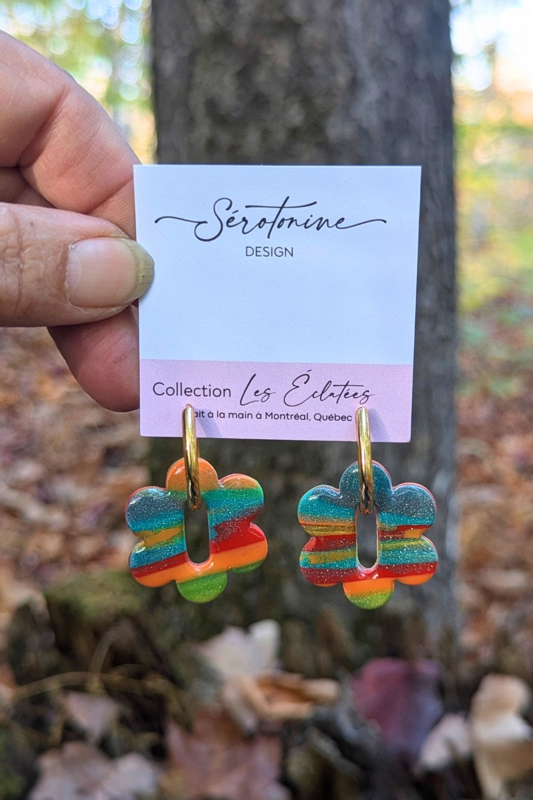 Boucles d'oreilles Eva mix orange et bleu - Collection Les Éclatées