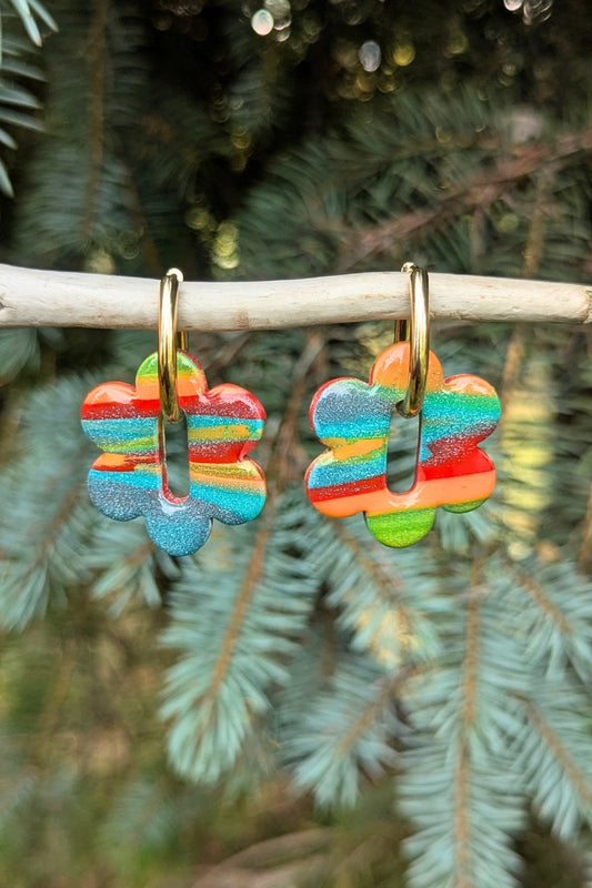 Boucles d'oreilles Eva mix orange et bleu - Collection Les Éclatées