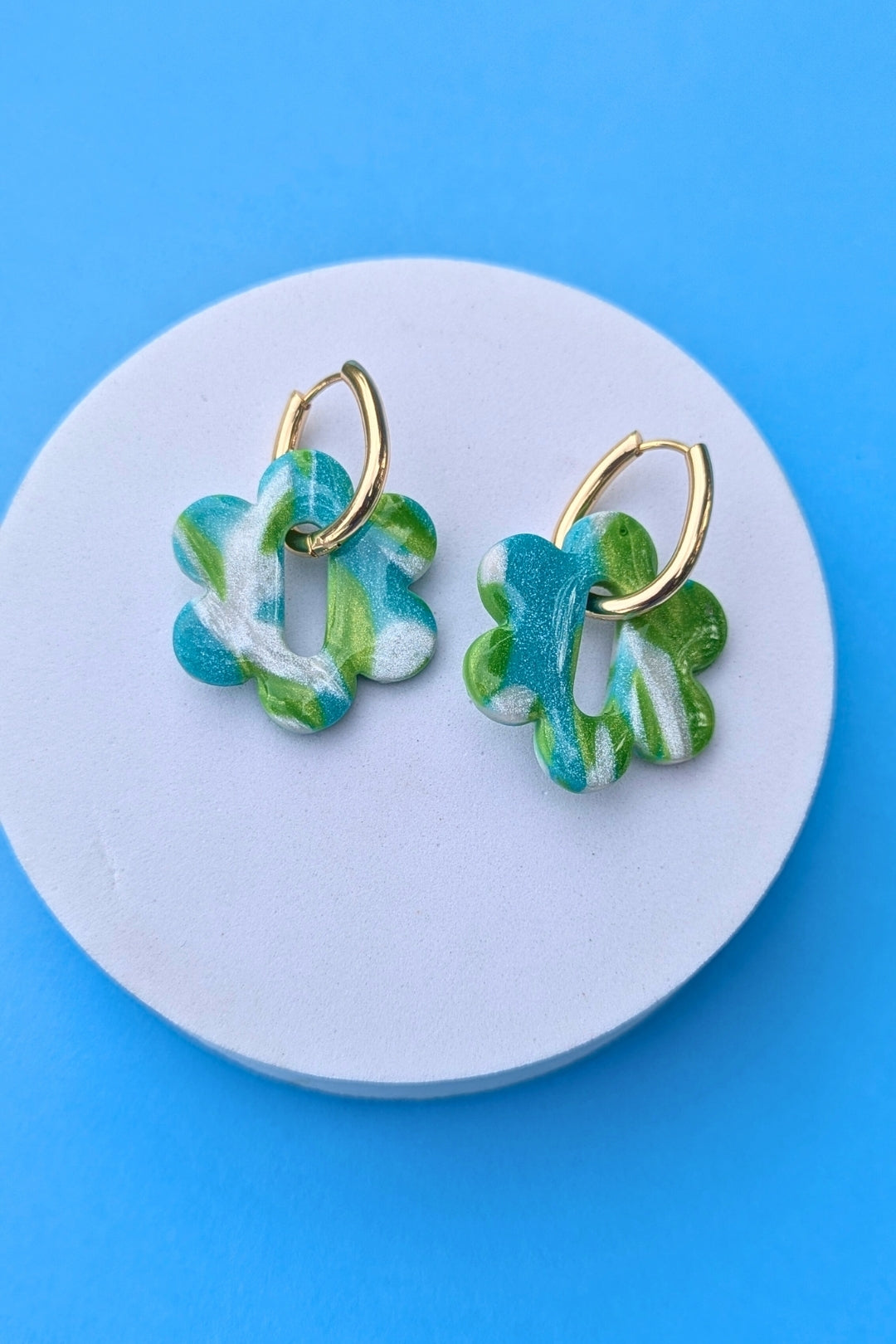 Boucles d'oreilles Eva turquoise et vert - Collection Les Éclatées