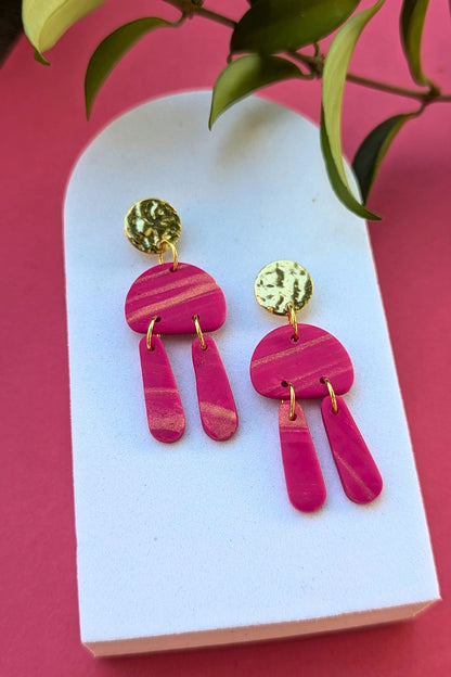 Boucles d'oreilles Jazz simple - Fuchsia doré - Collection Les Éclatées