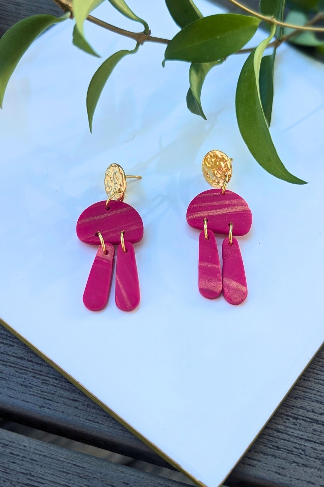 Boucles d'oreilles Jazz simple - Fuchsia doré - Collection Les Éclatées