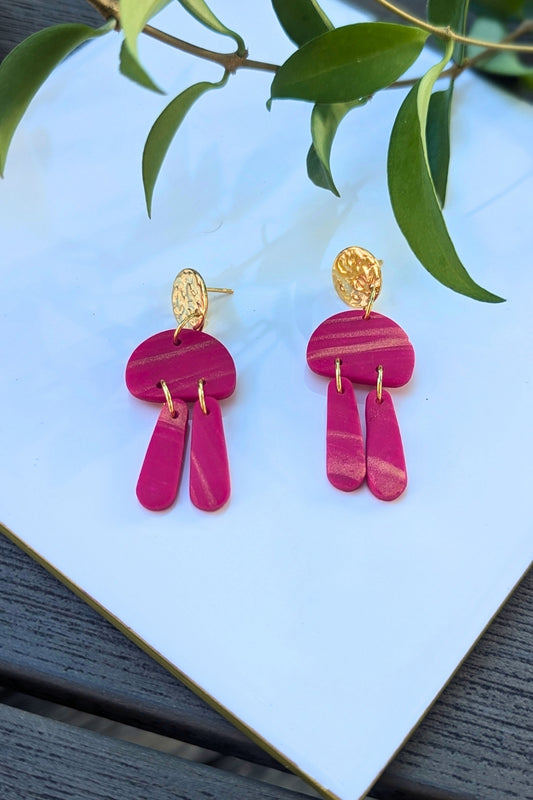 Boucles d'oreilles Jazz simple - Fuchsia doré - Collection Les Éclatées