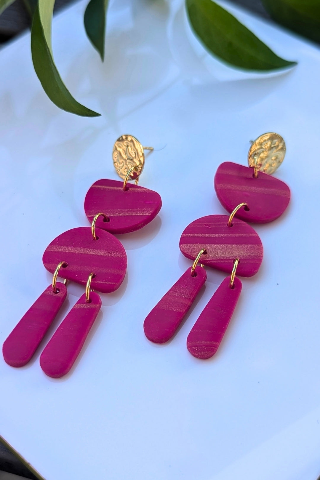 Boucles d'oreilles Jazz double - Fuchsia doré - Collection Les Éclatées