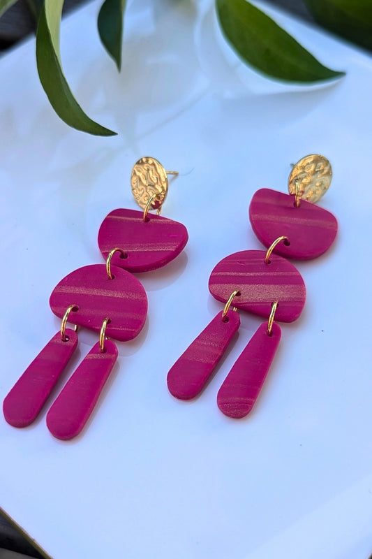 Boucles d'oreilles Jazz double - Fuchsia doré - Collection Les Éclatées