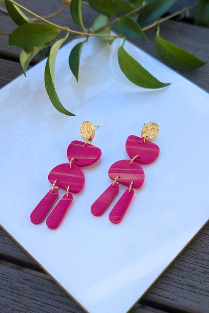 Boucles d'oreilles Jazz double - Fuchsia doré - Collection Les Éclatées