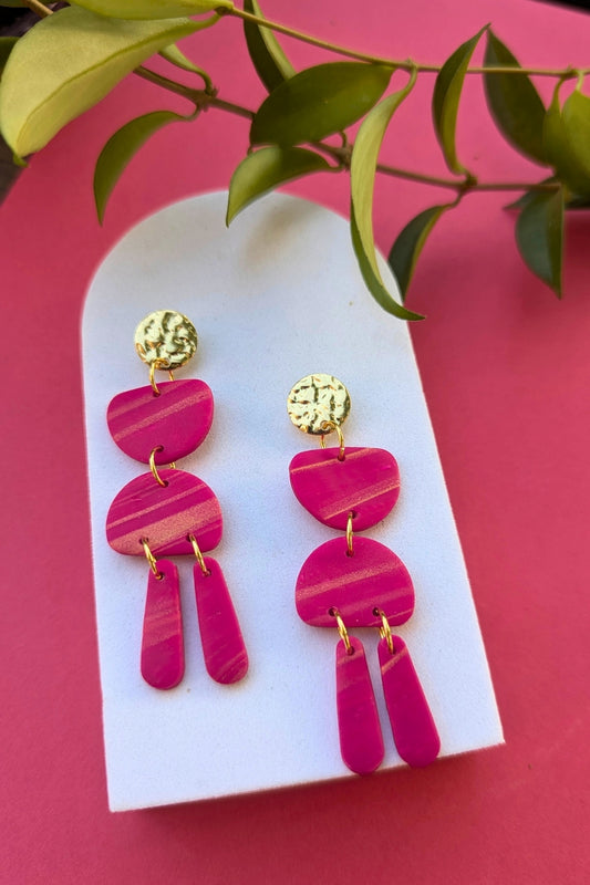 Boucles d'oreilles Jazz double - Fuchsia doré - Collection Les Éclatées