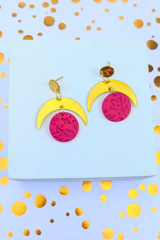 Boucles d'oreilles lune - Fuchsia - Collection Les Éclatées
