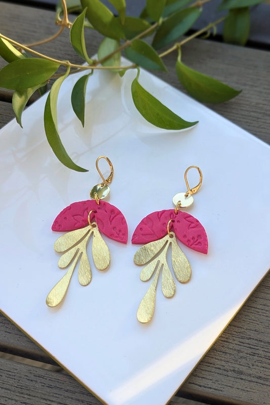 Boucles d'oreilles Boom - Fuchsia fleur - Collection Les Éclatées