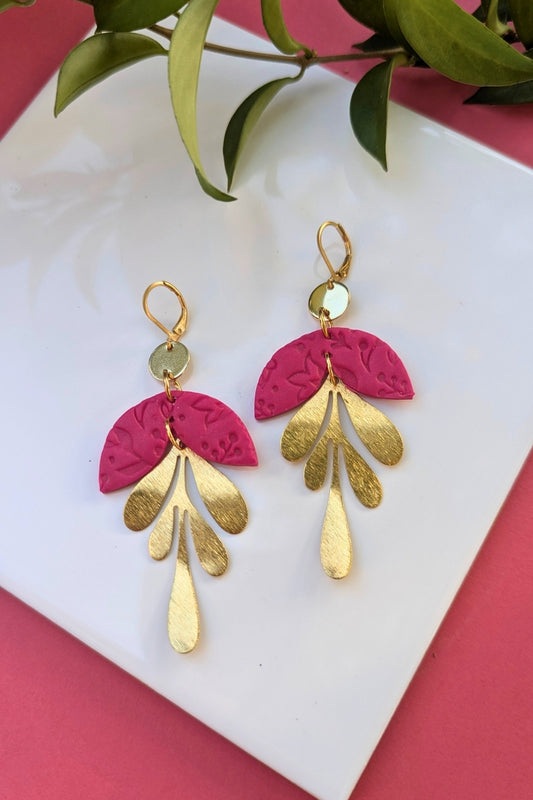 Boucles d'oreilles Boom - Fuchsia fleur - Collection Les Éclatées