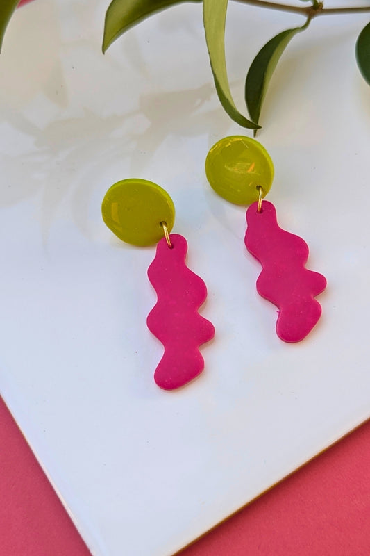 Boucles d'oreilles Vibe - Fuchsia et vert lime - Collection Les Éclatées