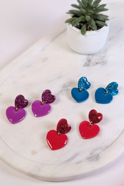 Boucles d'oreilles Duo de coeurs Brillants - Collection Les Éclatées