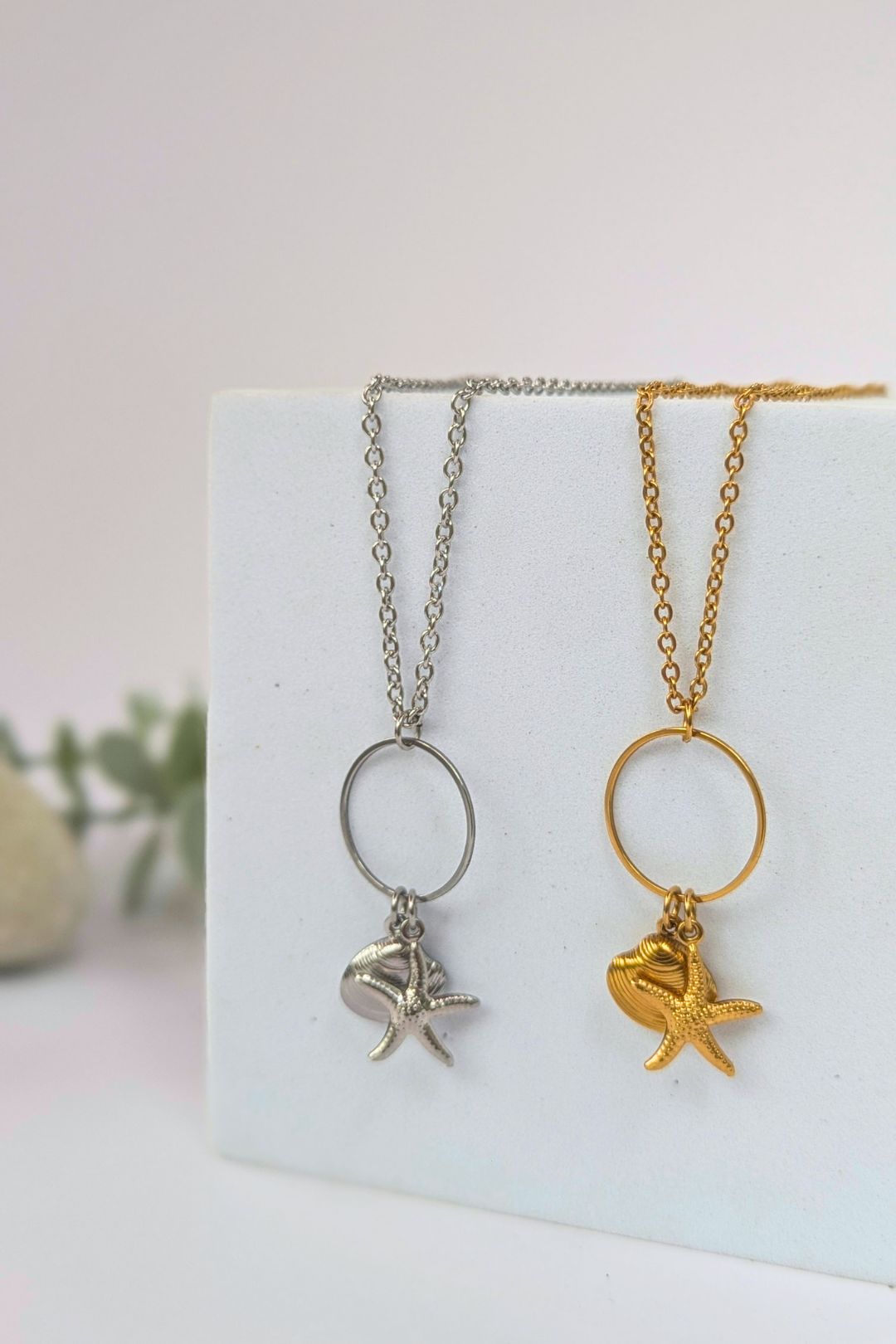 Collier coquillage et étoile de mer en acier inoxydable - Collection Harmonie