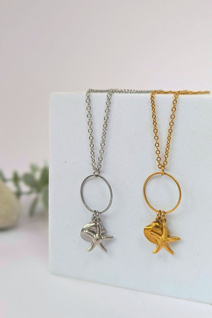 Collier coquillage et étoile de mer en acier inoxydable - Collection Harmonie