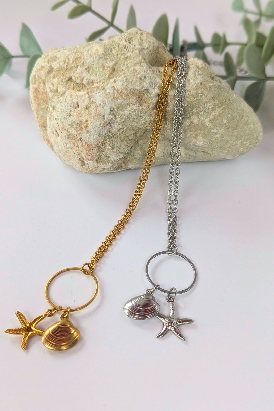 Collier coquillage et étoile de mer en acier inoxydable - Collection Harmonie