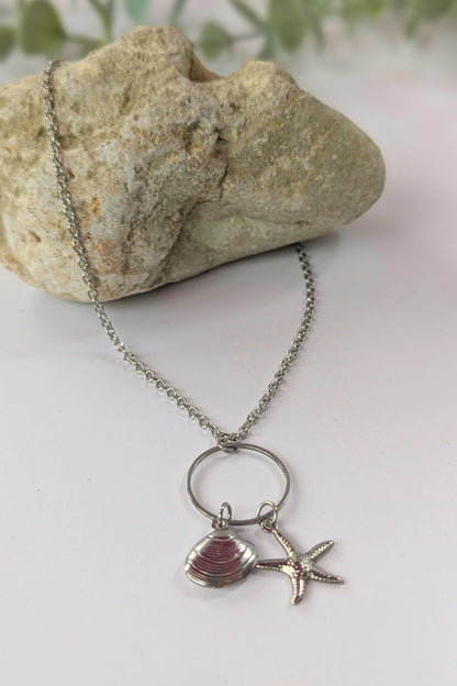 Collier coquillage et étoile de mer en acier inoxydable - Collection Harmonie
