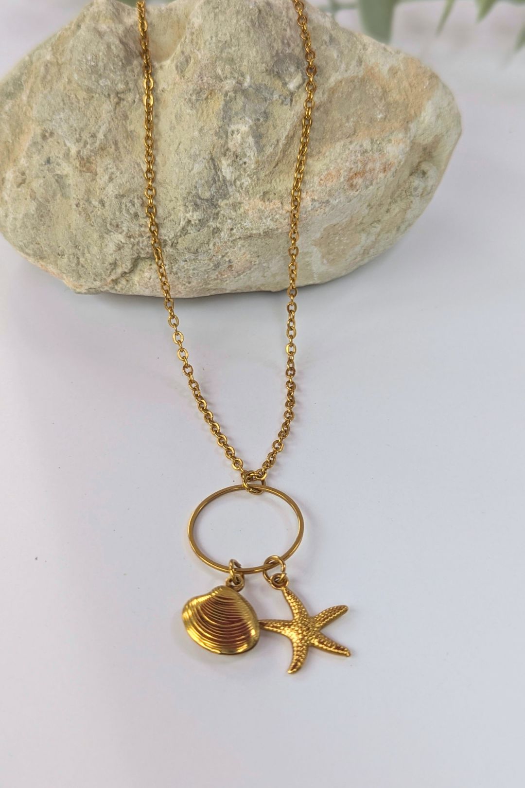 Collier coquillage et étoile de mer en acier inoxydable - Collection Harmonie