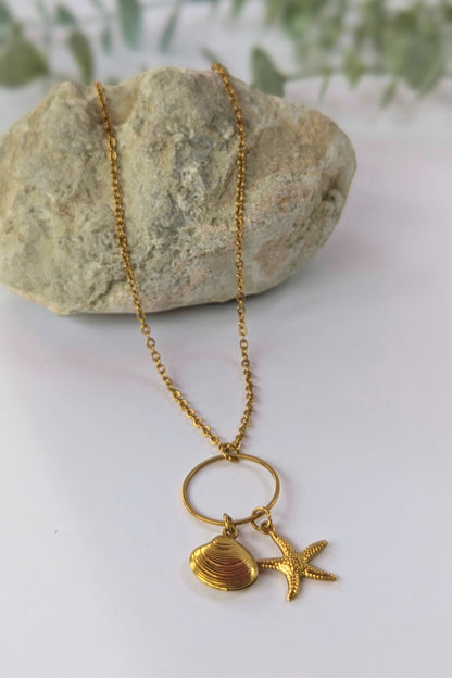 Collier coquillage et étoile de mer en acier inoxydable - Collection Harmonie