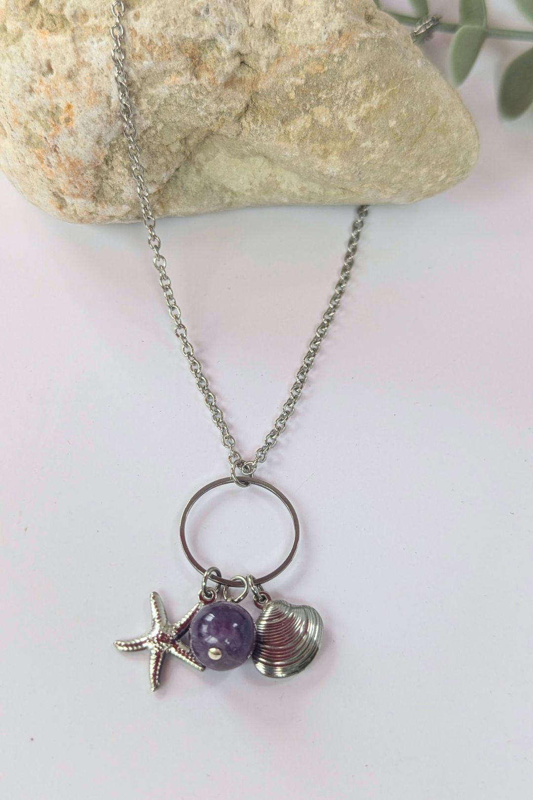 Collier coquillage et étoile de mer en acier inoxydable (pierres) - Collection Harmonie