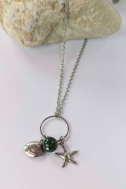 Collier coquillage et étoile de mer en acier inoxydable (pierres) - Collection Harmonie