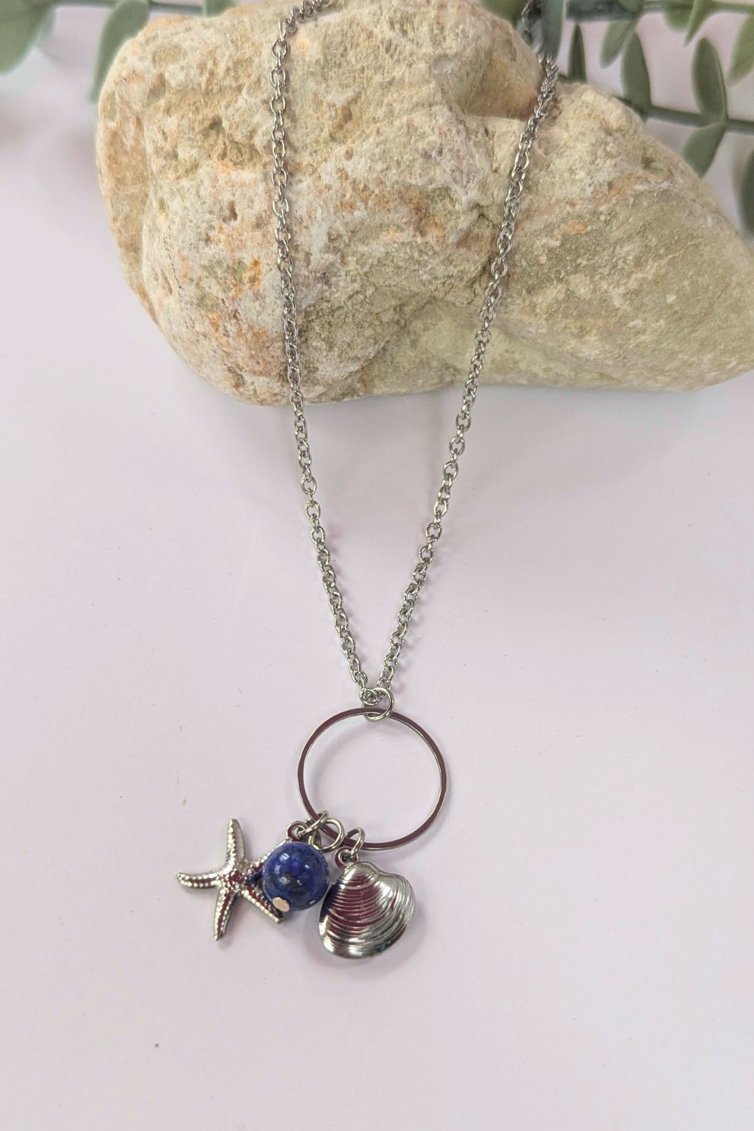 Collier coquillage et étoile de mer en acier inoxydable (pierres) - Collection Harmonie