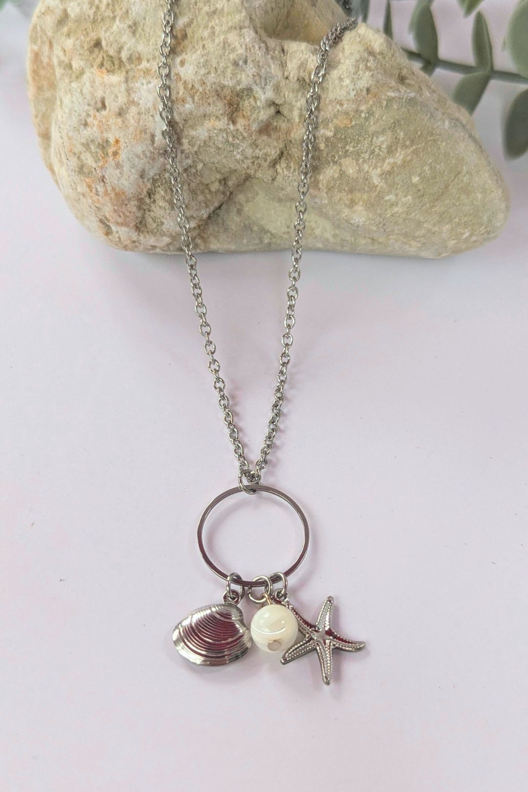 Collier coquillage et étoile de mer en acier inoxydable (pierres) - Collection Harmonie