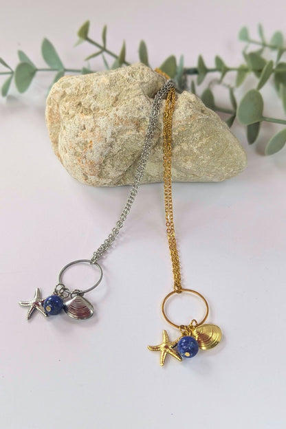Collier coquillage et étoile de mer en acier inoxydable (pierres) - Collection Harmonie