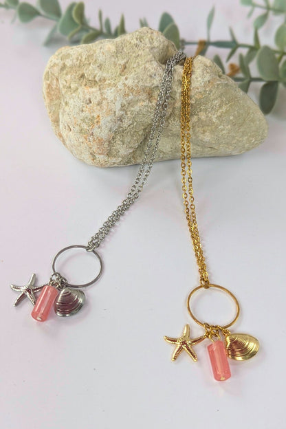 Collier coquillage et étoile de mer en acier inoxydable (pierres) - Collection Harmonie
