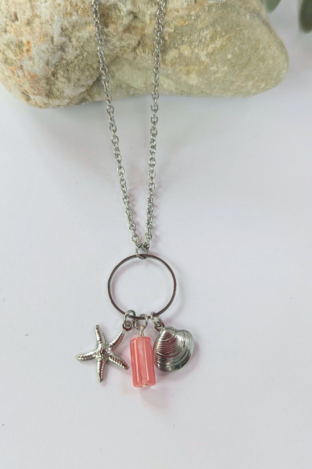 Collier coquillage et étoile de mer en acier inoxydable (pierres) - Collection Harmonie