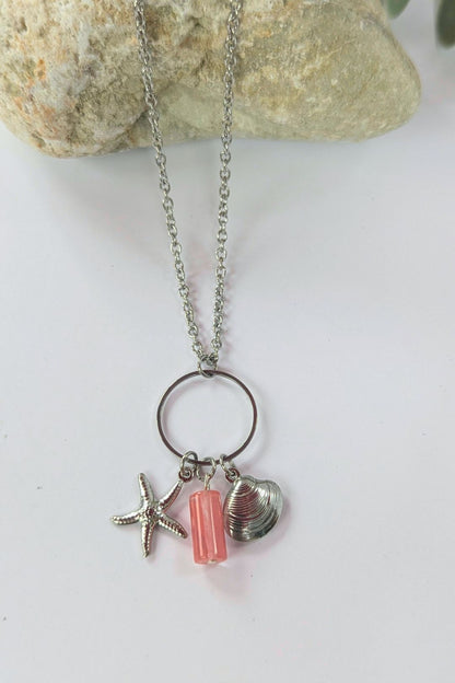 Collier coquillage et étoile de mer en acier inoxydable (pierres) - Collection Harmonie