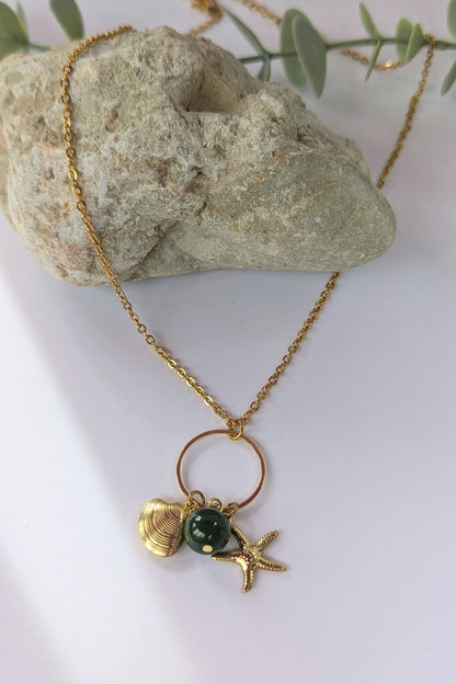 Collier coquillage et étoile de mer en acier inoxydable (pierres) - Collection Harmonie