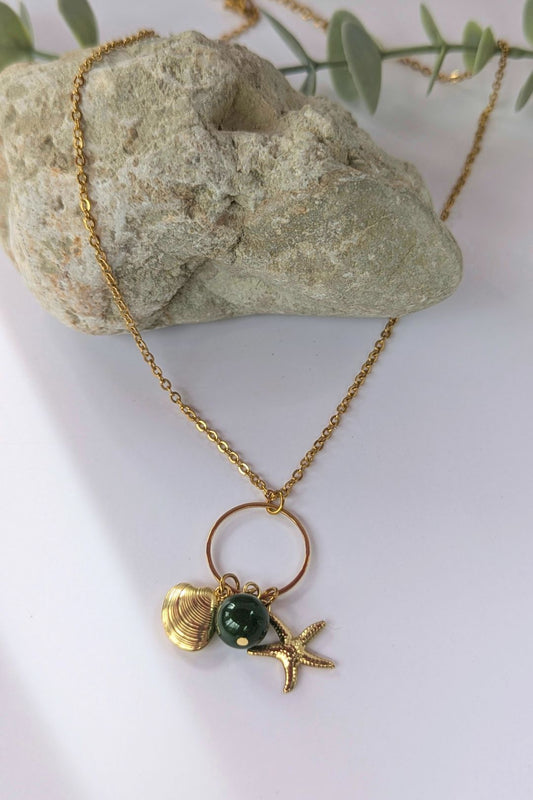 Collier coquillage et étoile de mer en acier inoxydable (pierres) - Collection Harmonie