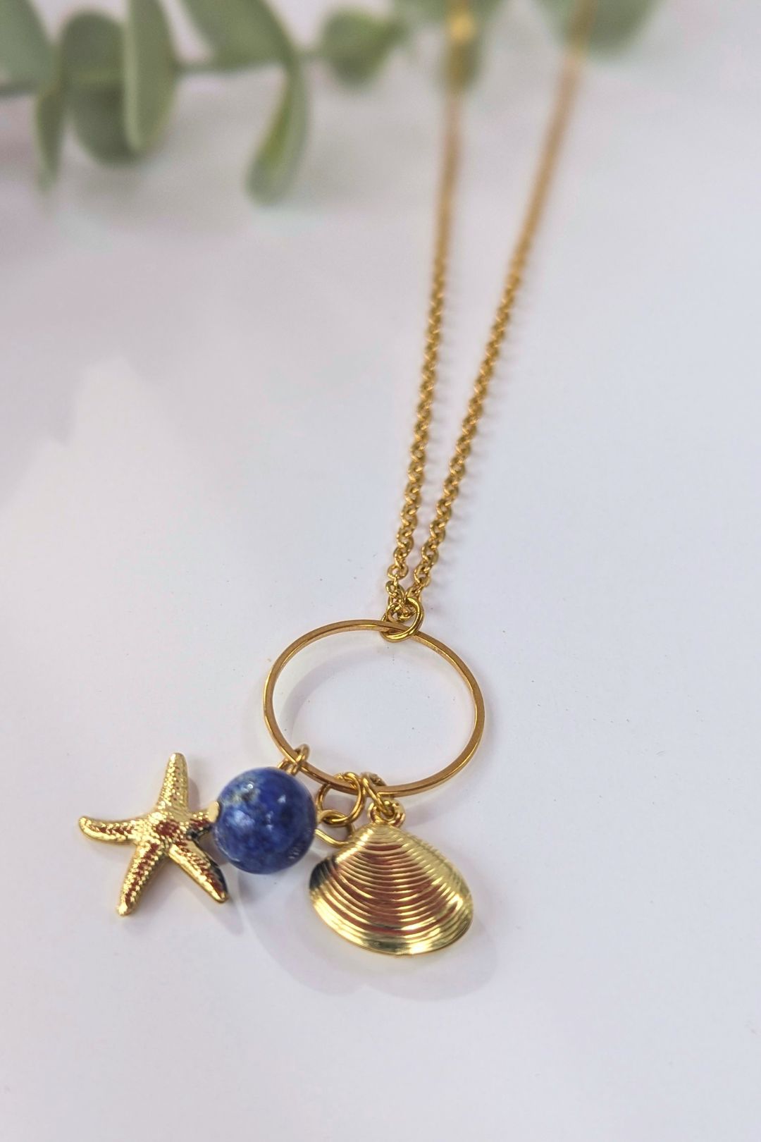 Collier coquillage et étoile de mer en acier inoxydable (pierres) - Collection Harmonie