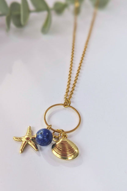 Collier coquillage et étoile de mer en acier inoxydable (pierres) - Collection Harmonie