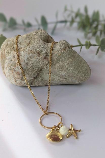 Collier coquillage et étoile de mer en acier inoxydable (pierres) - Collection Harmonie