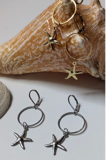 Boucles d'oreilles La mer (anneau et breloque) - Collection Harmonie "La Mer"