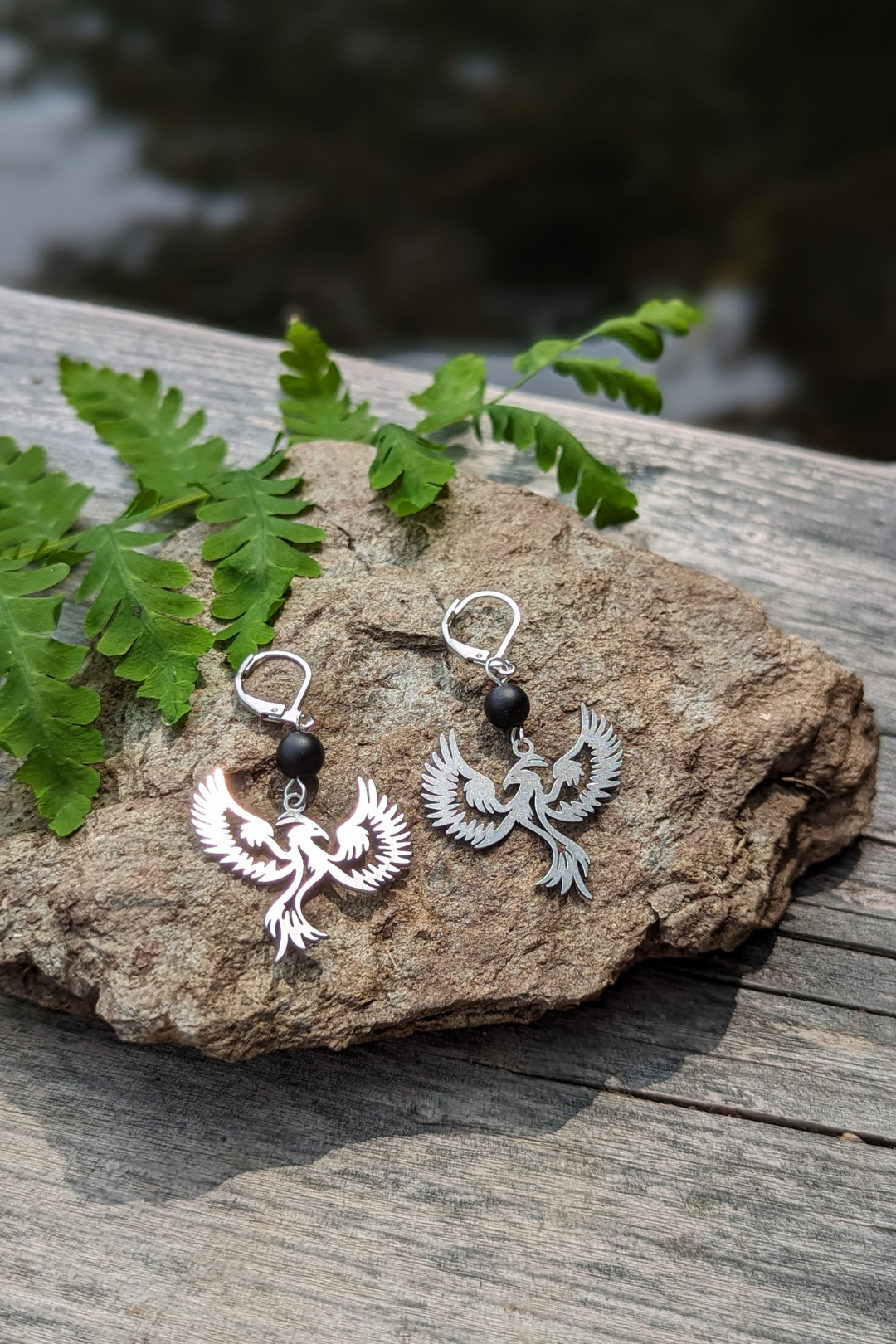 SEROTONINE DESIGN - Boucles oreilles Phoenix Étincelant Argent Onyx noire Boucles d'oreilles by Sérotonine Design | Roxy Lama