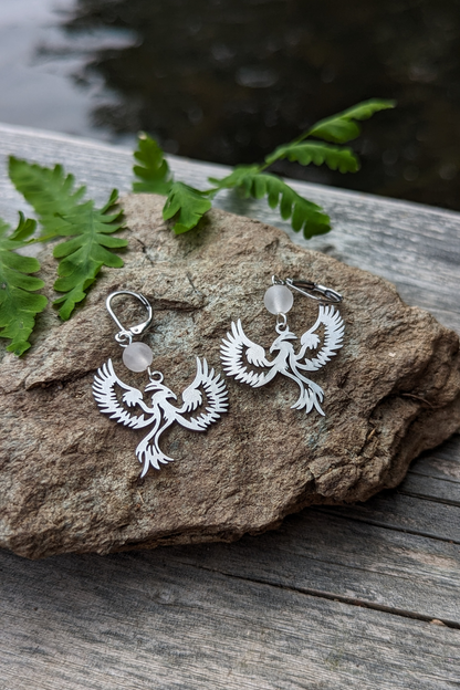 SEROTONINE DESIGN - Boucles oreilles Phoenix Étincelant Argent Quartz rose Boucles d'oreilles by Sérotonine Design | Roxy Lama