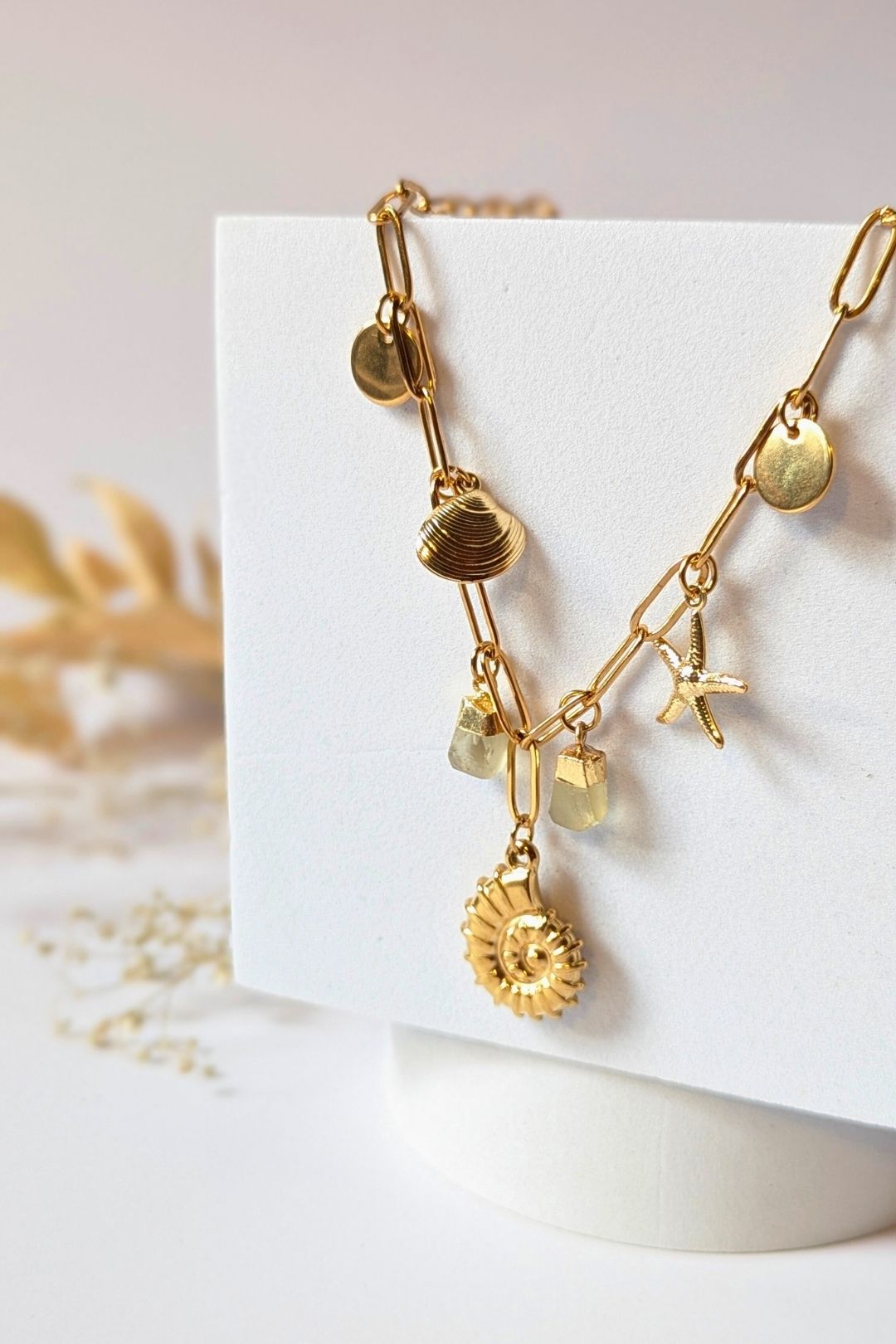 SEROTONINE DESIGN Collection Harmonie — Collier "La Mer" 7 breloques Quartz citron brut Collier by Sérotonine Design | Roxy Lama